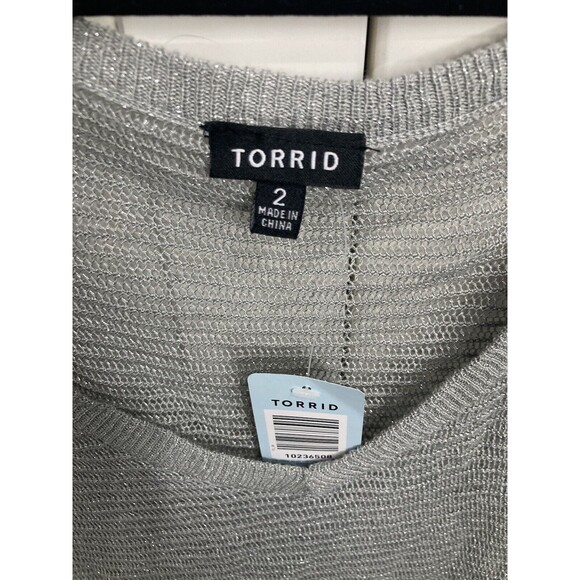 Torrid Open Knit Popover Sweater Size‎ 2X Silver Metallic V-Neck - Picture 3 of 5